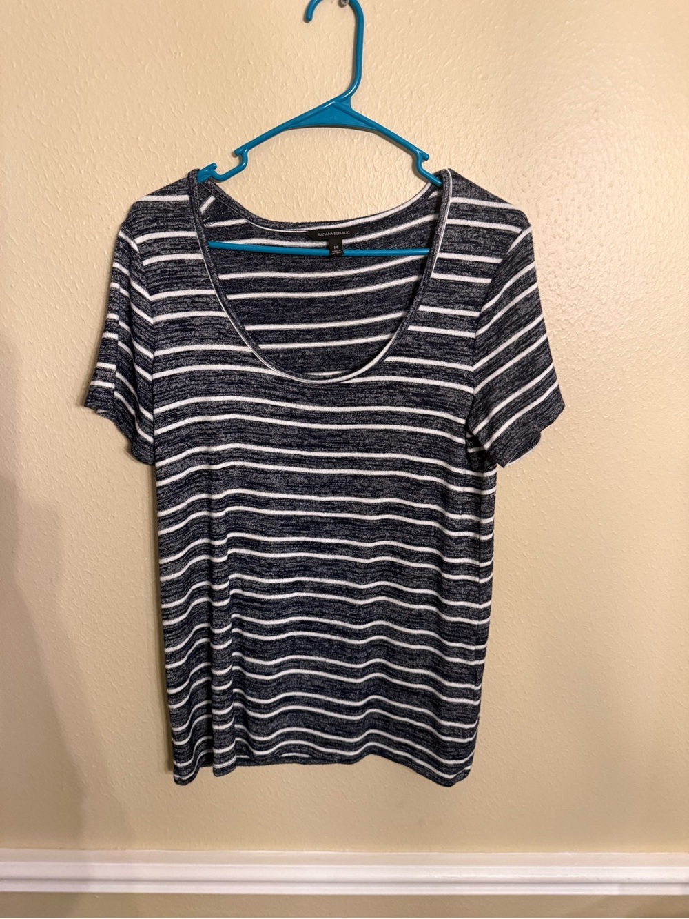 Banana Republic Navy and White Striped Scoop Neck Tee